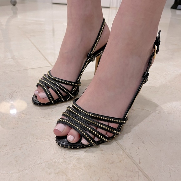 Authentic Dior black leather with gold studs heel sandals - Picture 13 of 14